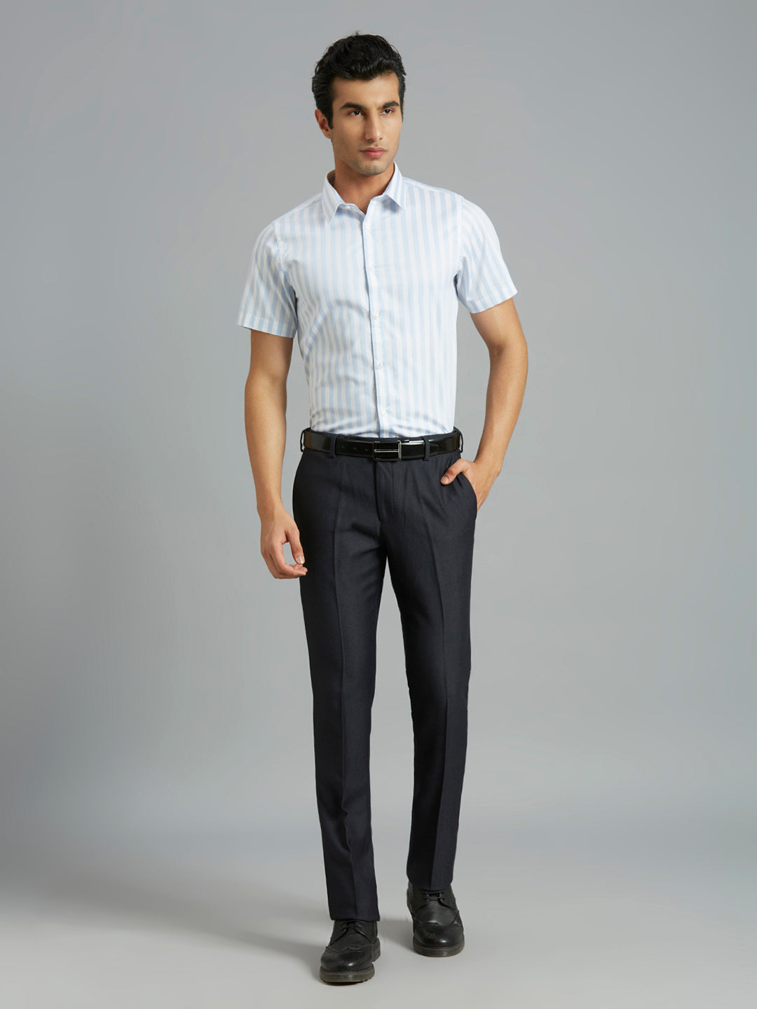 Black Dobby Y/D Poly Viscose Elastane Auto Fit Formal Cross Pocket Trousers