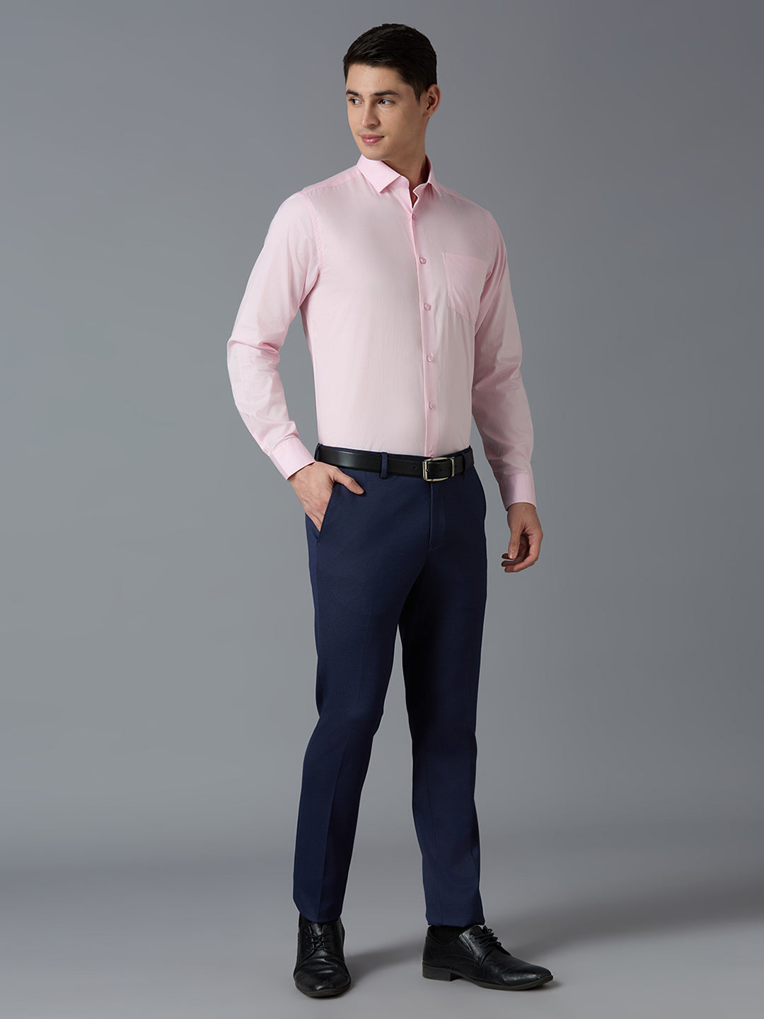 Blue Dobby Y/D Poly Viscose Elastane  Tailor Fit Formal Cross Pocket Trousers