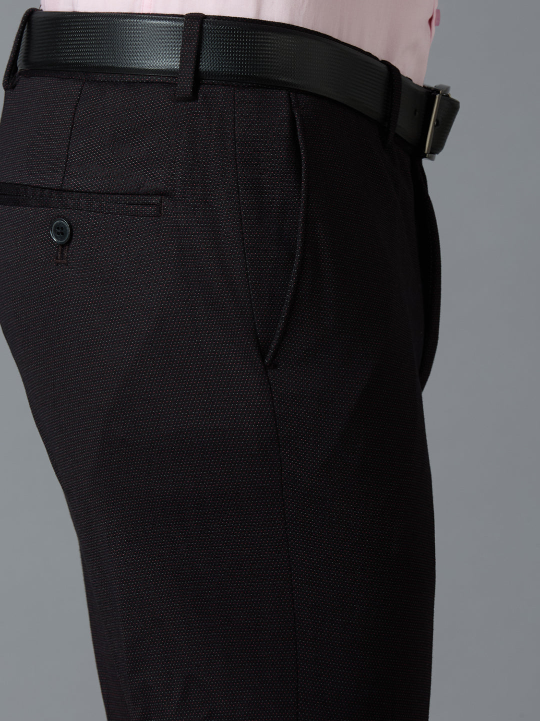 Wine Dobby Y/D Poly Viscose Elastane Tailor Fit Formal Cross Pocket Trousers