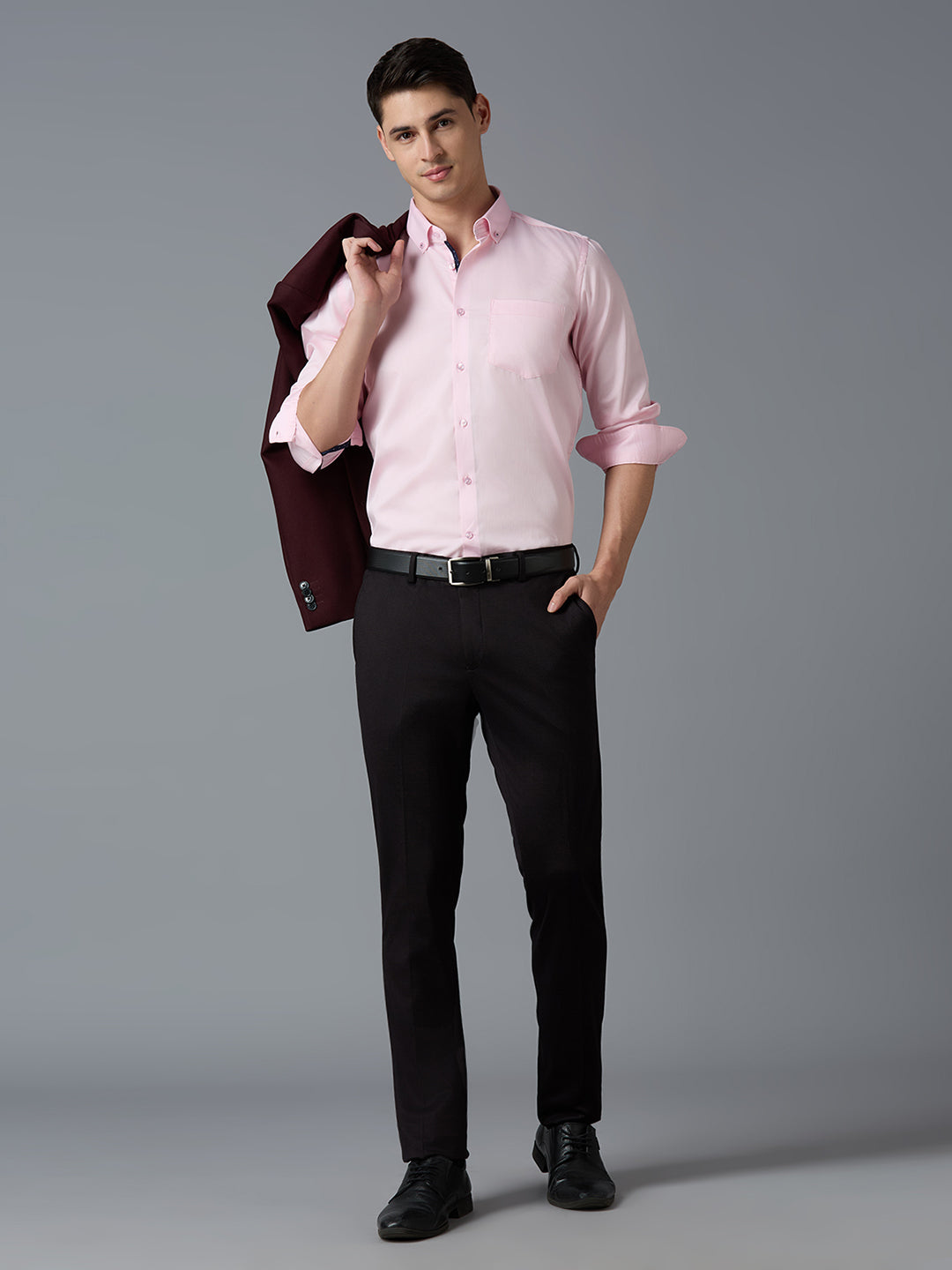 Wine Dobby Y/D Poly Viscose Elastane Tailor Fit Formal Cross Pocket Trousers