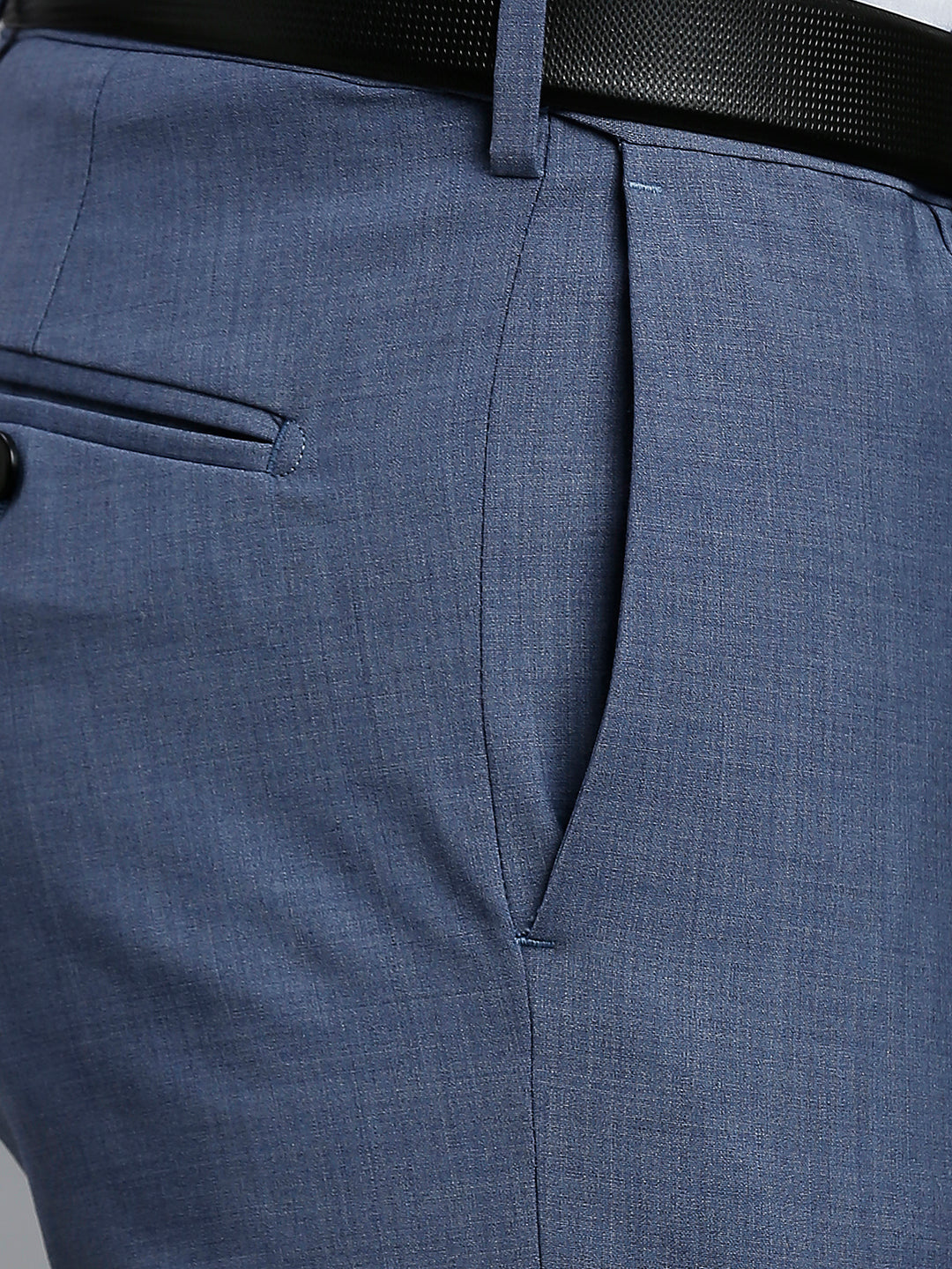 Light Blue Milange Plain Wool Blend With Elastane Auto Fit Formal Cross Pocket Trouser