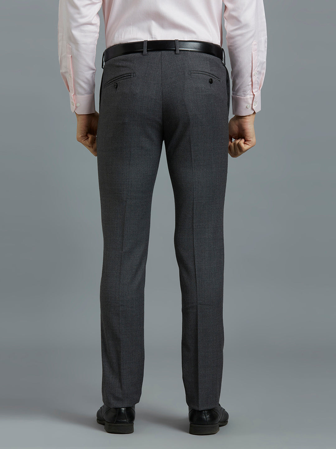 Premium Med Grey Milange Plain Wool Blend With Elastane Auto Fit Formal Cross Pocket Trouser