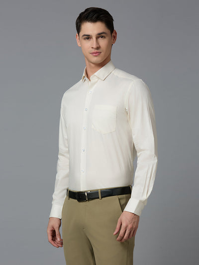 Men's Pure Cotton Plain Regular Fit Full Sleeve Formal Shirt - Brown