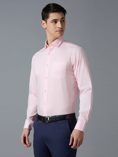 Men's Pure Cotton Plain Regular Fit Full Sleeve Formal Shirt - Pink