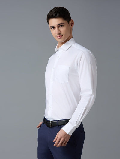 Men's Pure Cotton Plain Regular Fit Full Sleeve Formal Shirt - White