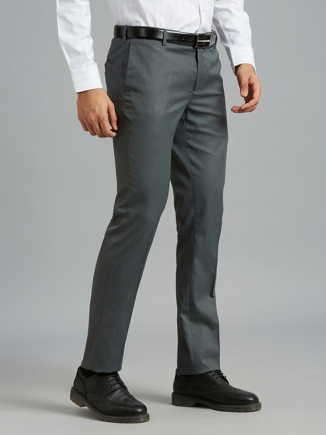 Grey Dobby Y/D Poly Viscose Elastane Auto Fit Formal Cross Pocket Trousers