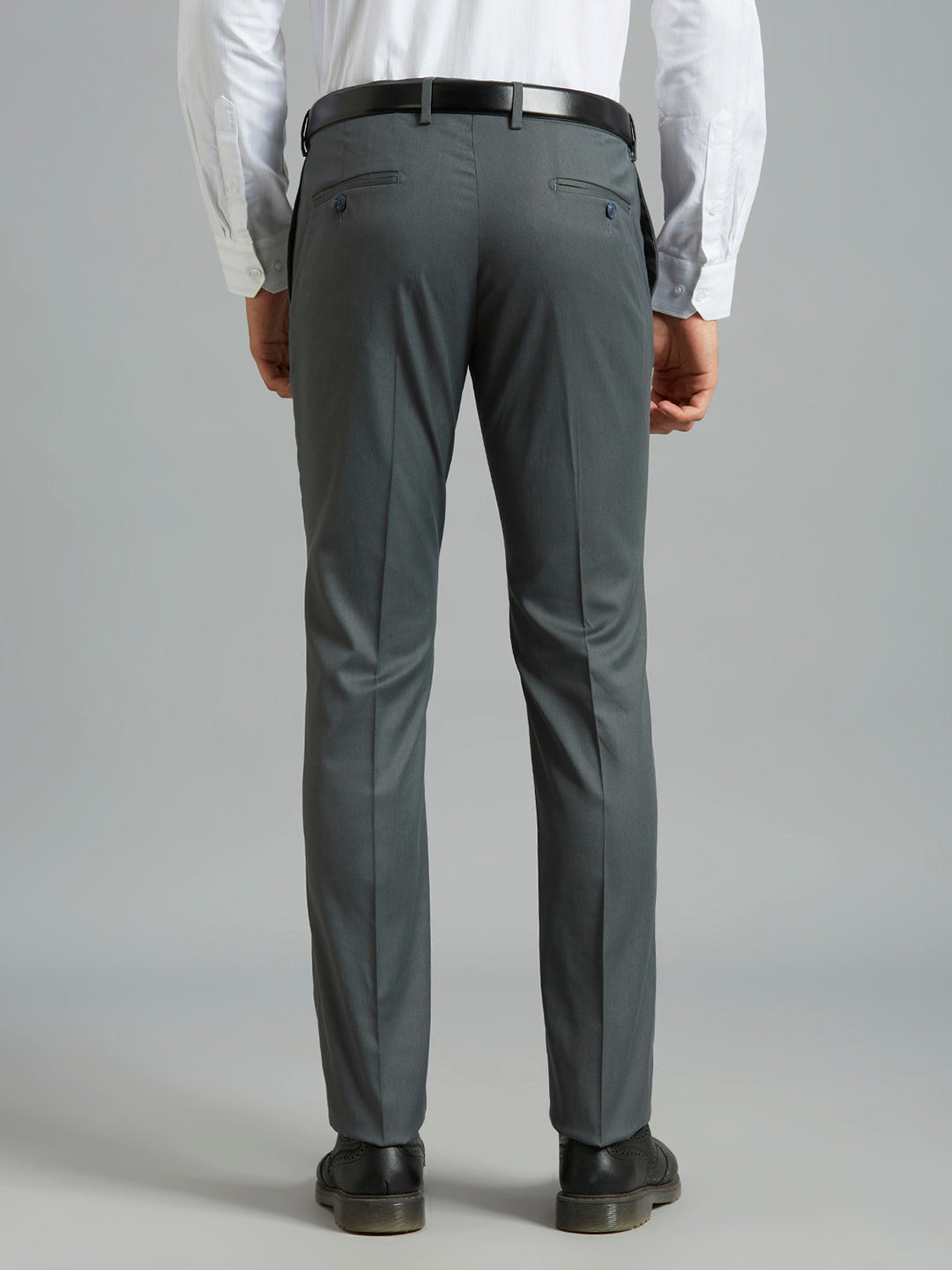 Grey Dobby Y/D Poly Viscose Elastane Auto Fit Formal Cross Pocket Trousers