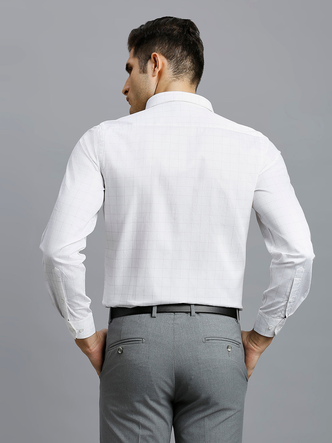White & Grey Checks 100% Cotton Slim Fit Formal Full Sleeve Shirts