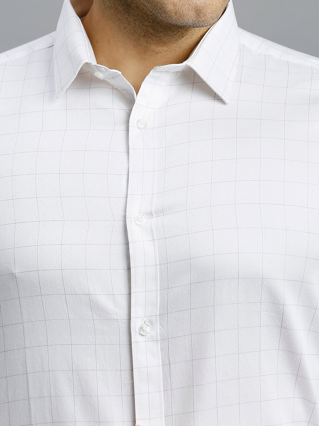 White & Grey Checks 100% Cotton Slim Fit Formal Full Sleeve Shirts