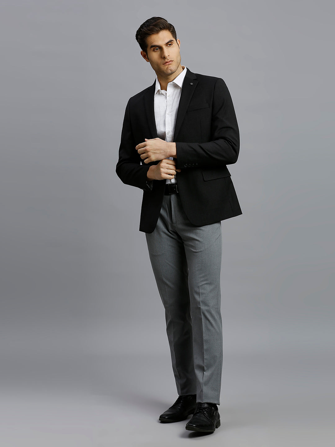 White & Grey Checks 100% Cotton Slim Fit Formal Full Sleeve Shirts