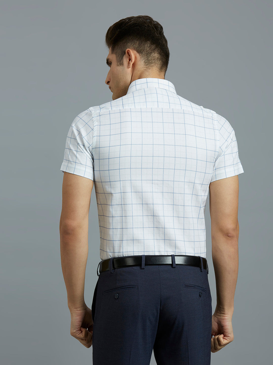 White & Sky Checks 100% Cotton Regular Fit Formal Half Sleeve Shirt