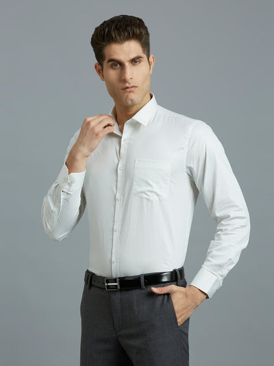 Men's Pure Cotton Stripe Stripe Regular Fit Full Sleeve Formal Shirt - Green