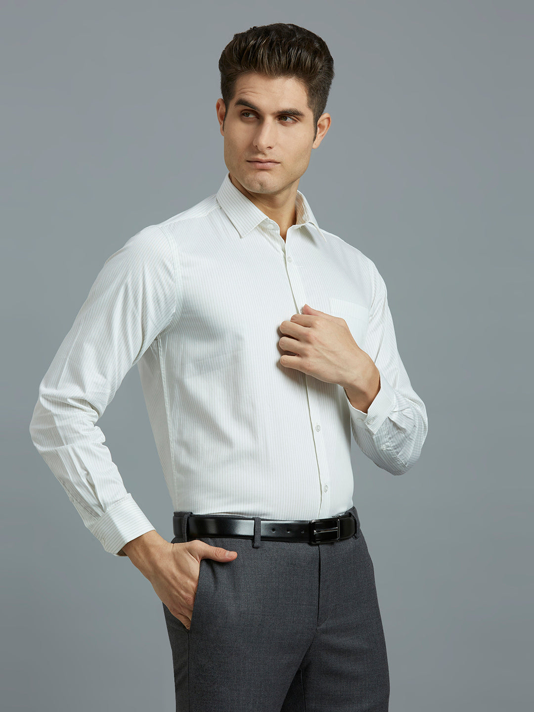 Green Stripe 100% Cotton Regular Fit Formal Full Sleeve Shirt