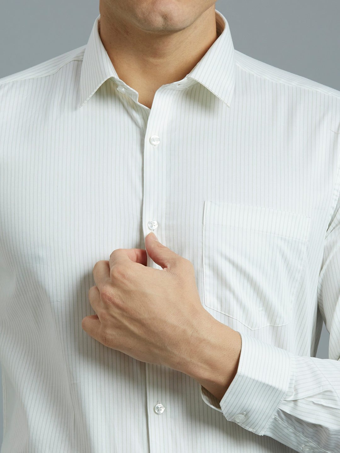 Green Stripe 100% Cotton Regular Fit Formal Full Sleeve Shirt