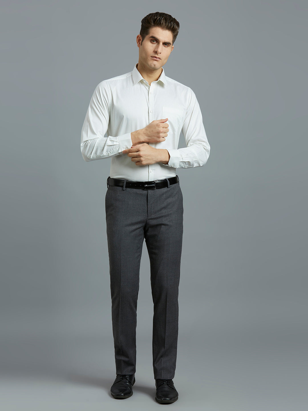 Green Stripe 100% Cotton Regular Fit Formal Full Sleeve Shirt