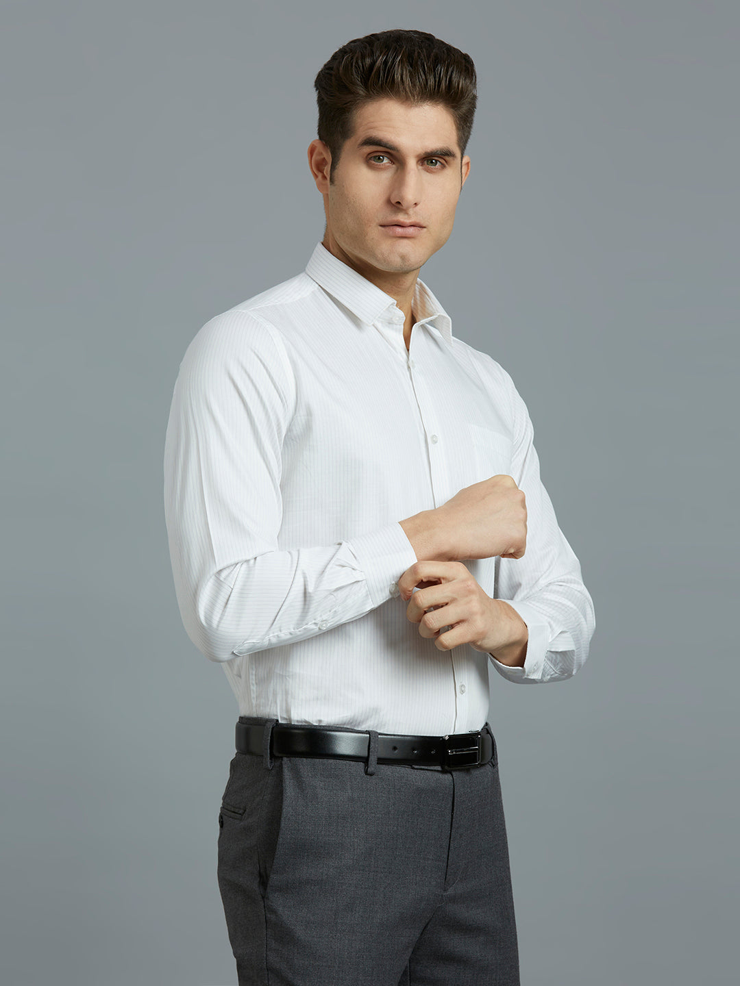Grey Stripe 100% Cotton Regular Fit Formal Full Sleeve Shirt