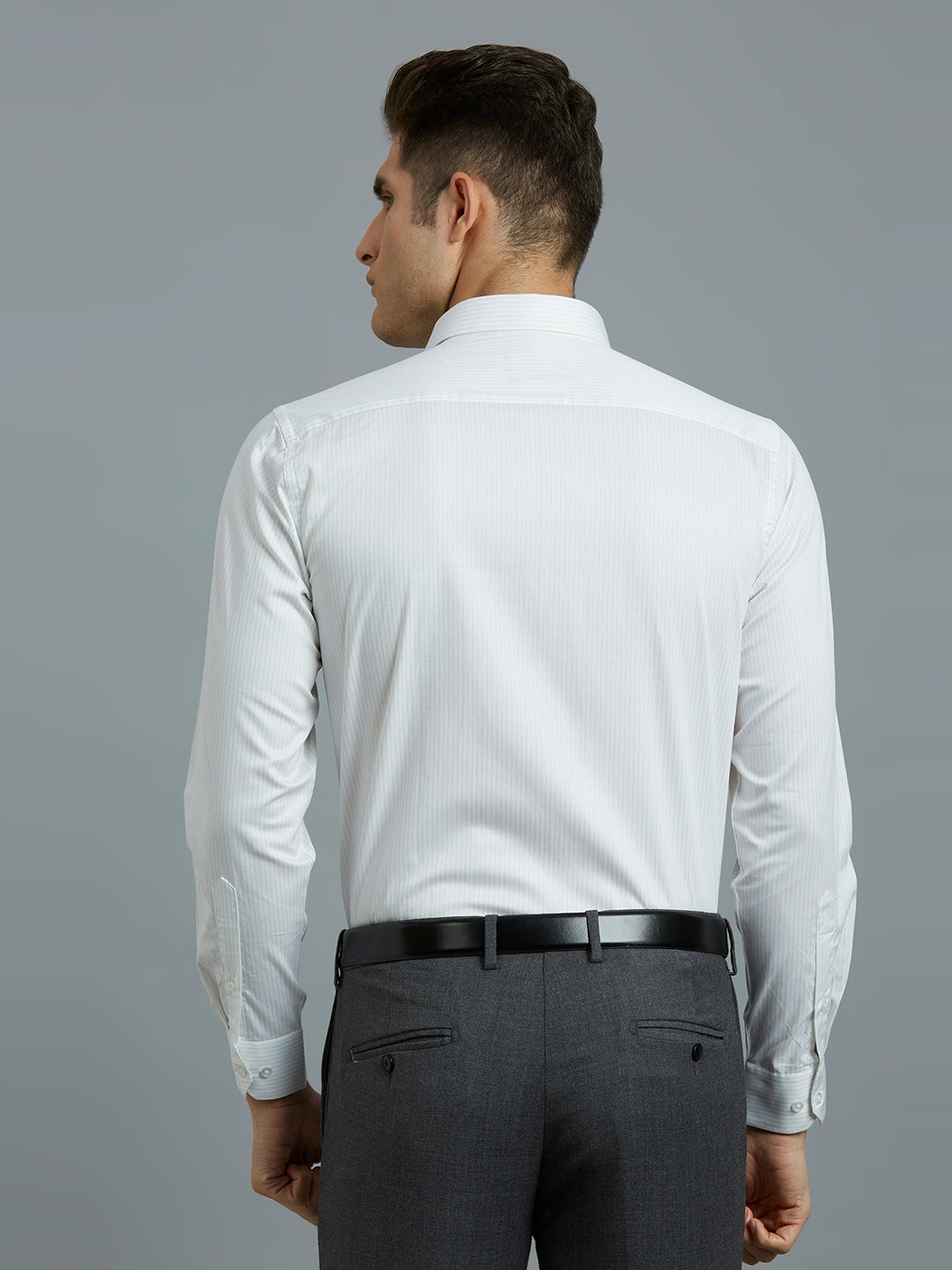 Grey Stripe 100% Cotton Regular Fit Formal Full Sleeve Shirt