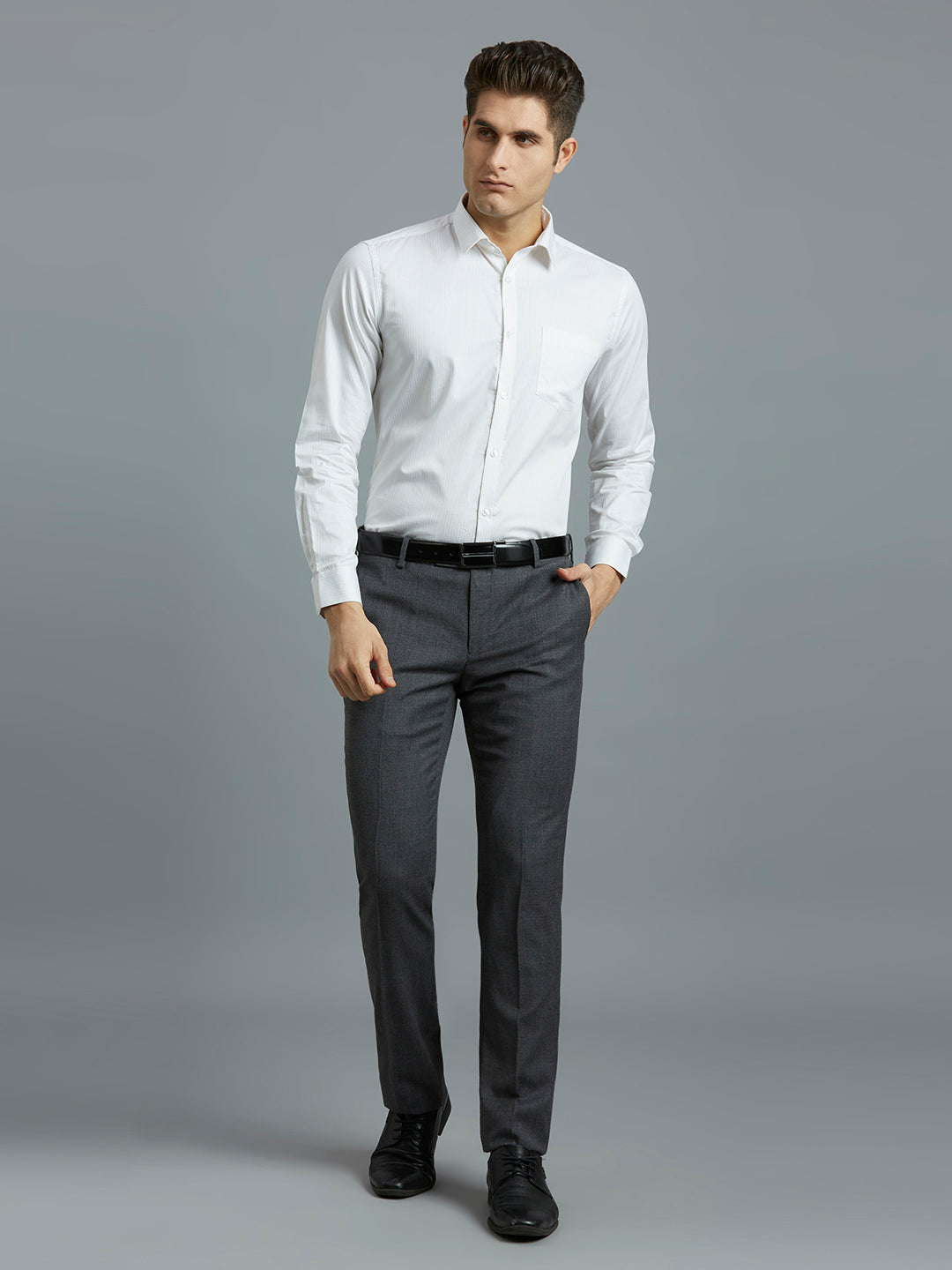 Grey Stripe 100% Cotton Regular Fit Formal Full Sleeve Shirt