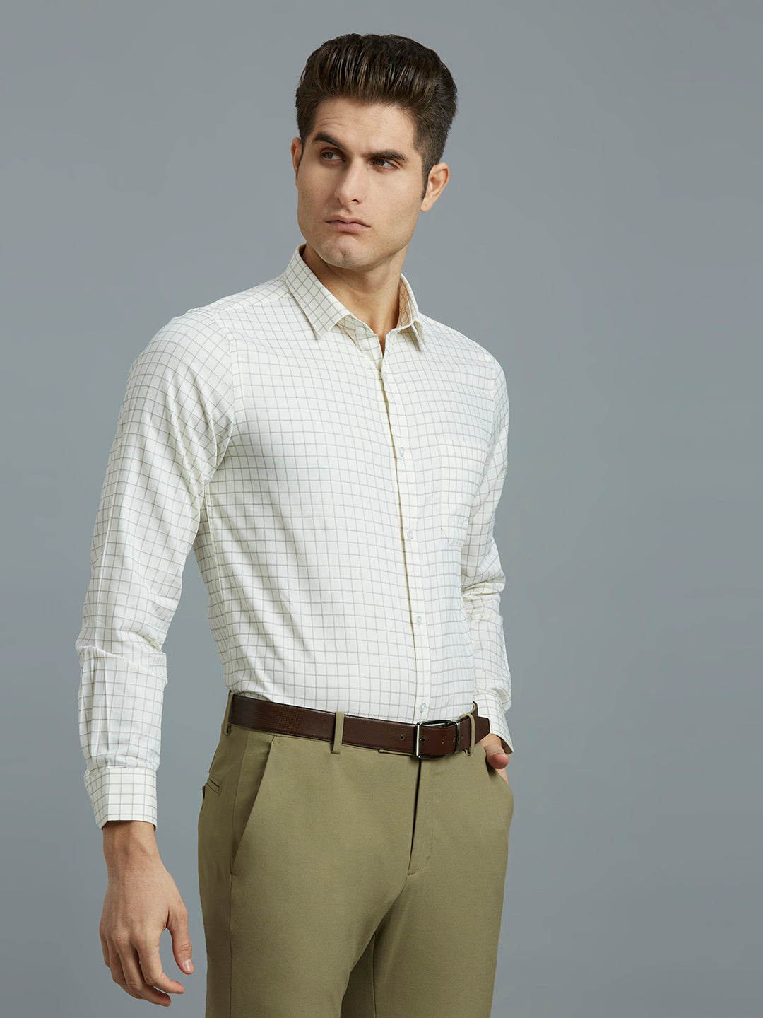Lime & Green Checks 100% Cotton Slim Fit Formal Full Sleeve Shirt