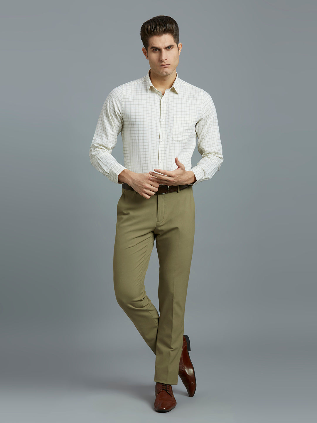 Lime & Green Checks 100% Cotton Slim Fit Formal Full Sleeve Shirt