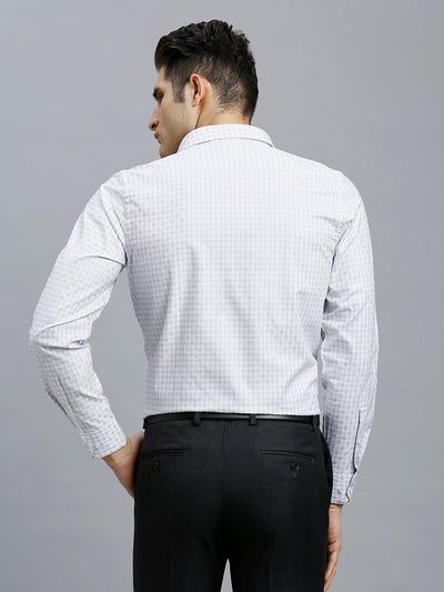 Men's Pure Cotton Checks Slim Fit Full Sleeve Formal Shirt - White & Grey
