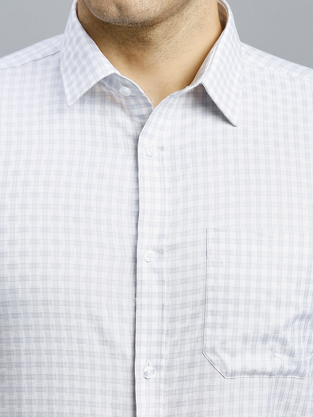 White & Grey Checks 100% Cotton Slim Fit Formal Full Sleeve Shirt