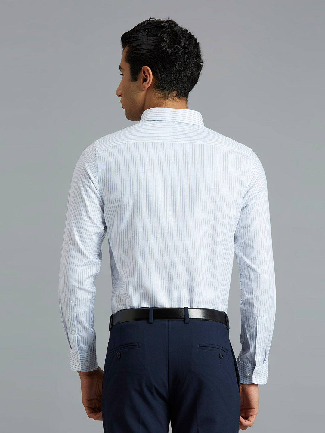 White & Blue Stripe 100% Cotton Slim Fit Formal Full Sleeve Shirt