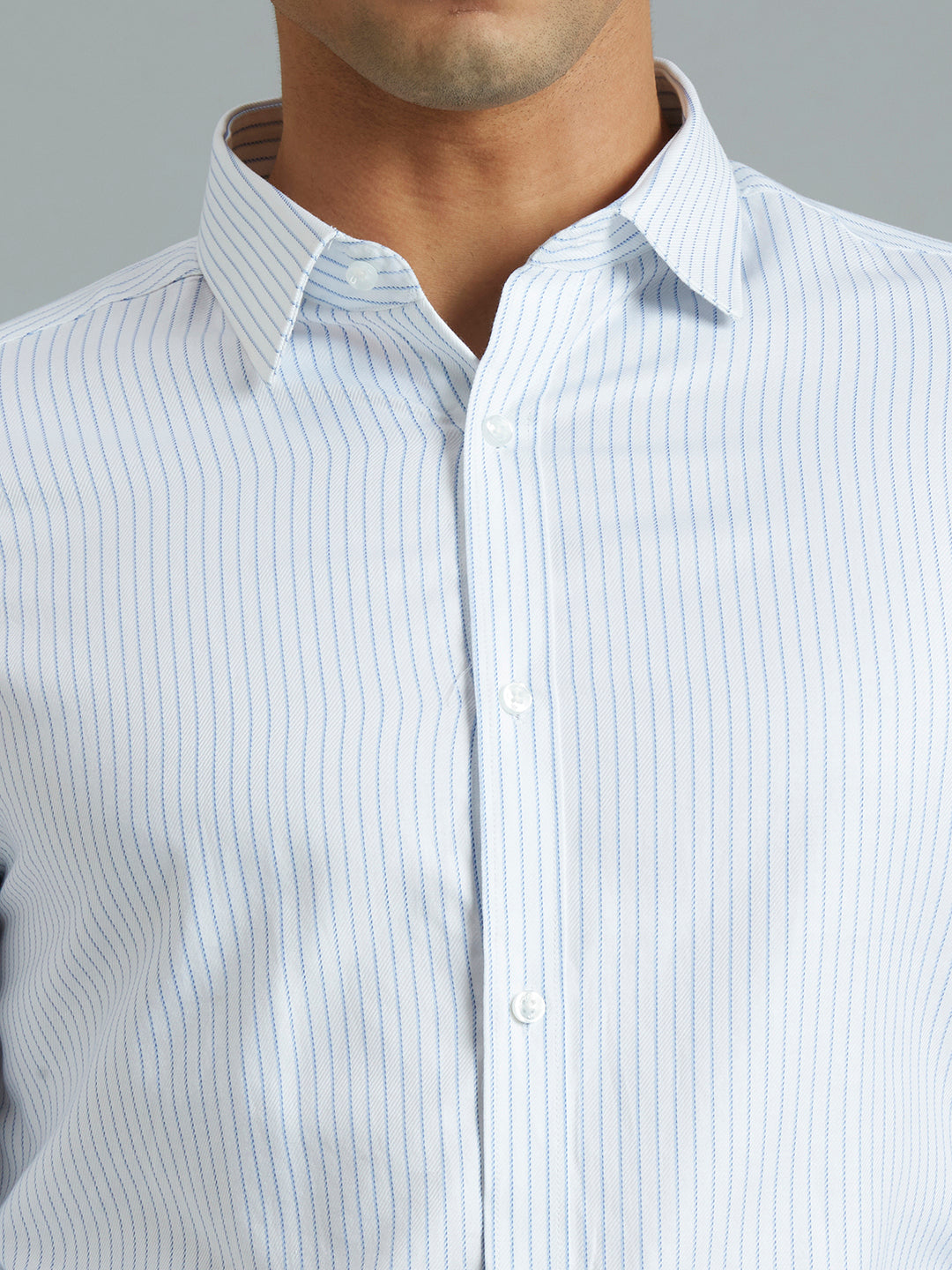 White & Blue Stripe 100% Cotton Slim Fit Formal Full Sleeve Shirt