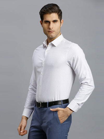 Men's Pure Cotton Stripe Stripe Slim Fit Full Sleeve Formal Shirt - White & Blue