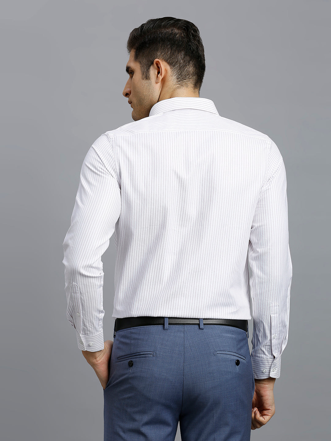 White & Pink & Blue Stripe 100% Cotton Slim Fit Formal Full Sleeve Shirt