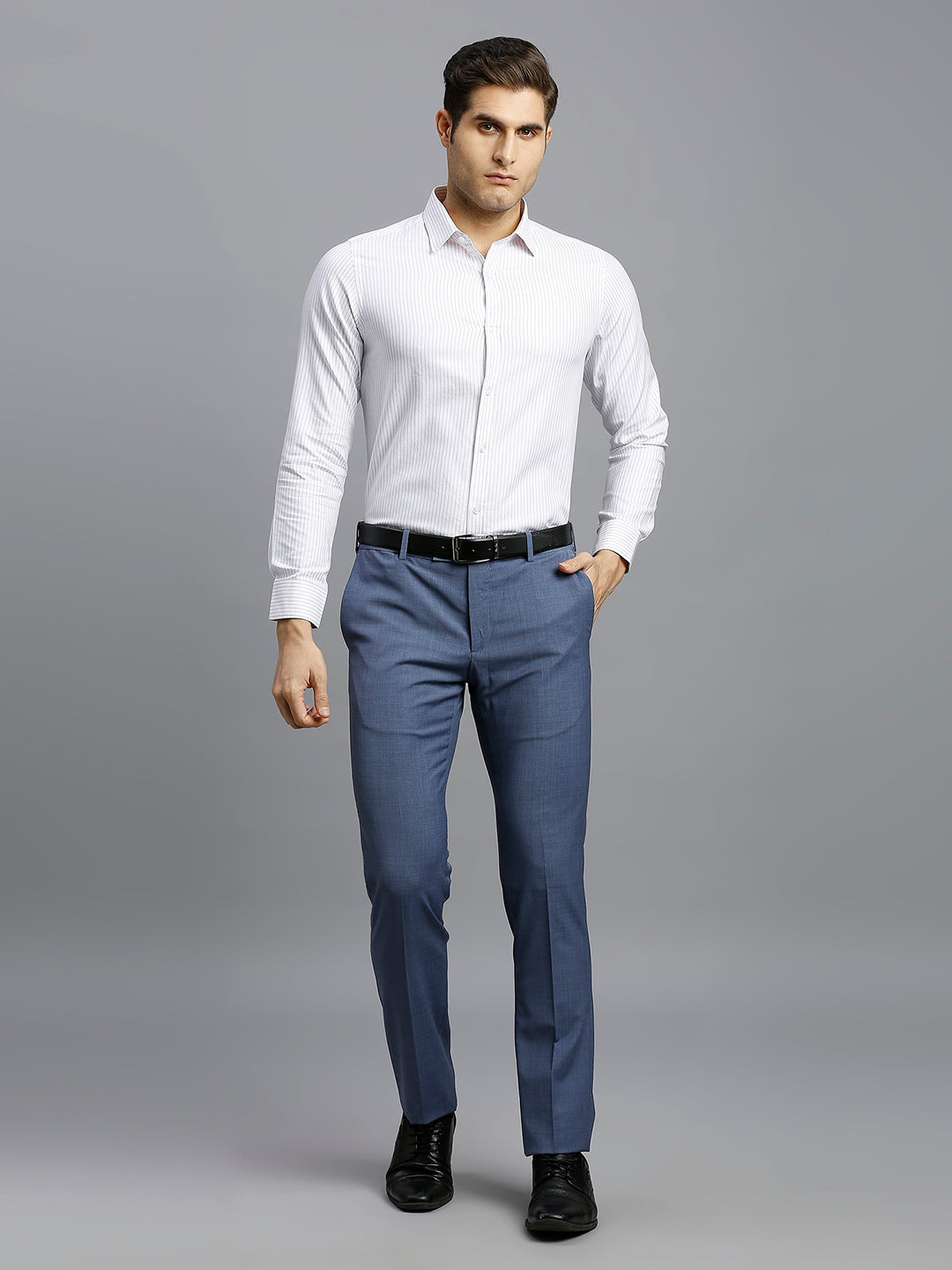 White & Pink & Blue Stripe 100% Cotton Slim Fit Formal Full Sleeve Shirt