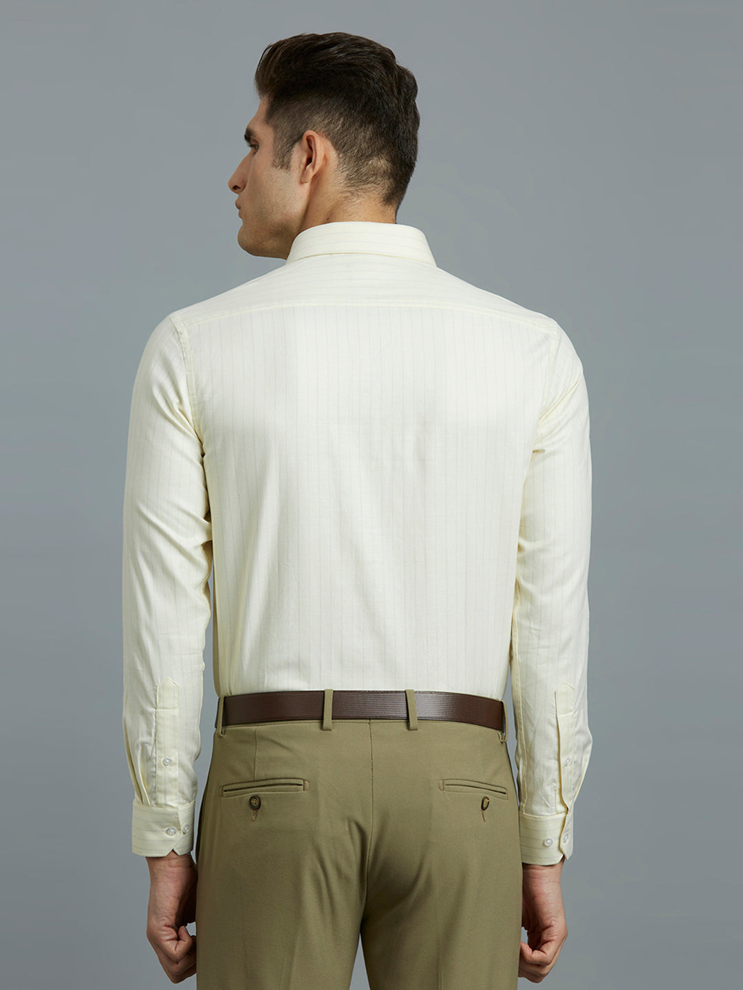 White & Yellow Dobby Stripe 100% Cotton Regular Fit Formal Full Sleeve Shirt