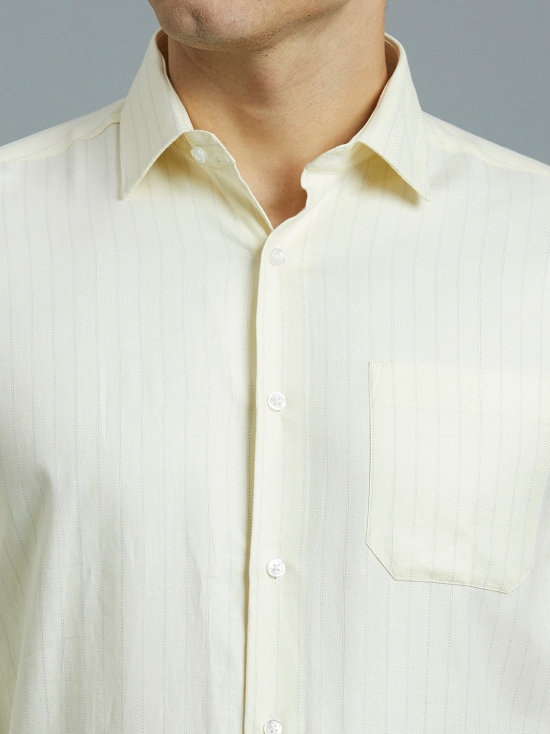 White & Yellow Dobby Stripe 100% Cotton Regular Fit Formal Full Sleeve Shirt