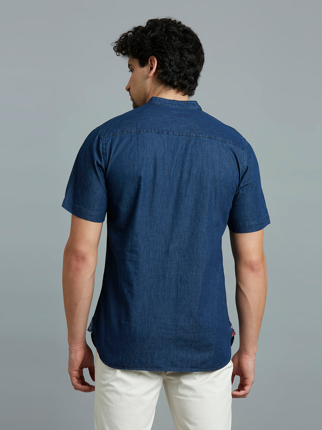 Dark Blue Denim 100% Cotton Slim Fit Casual Half Sleeve Shirt