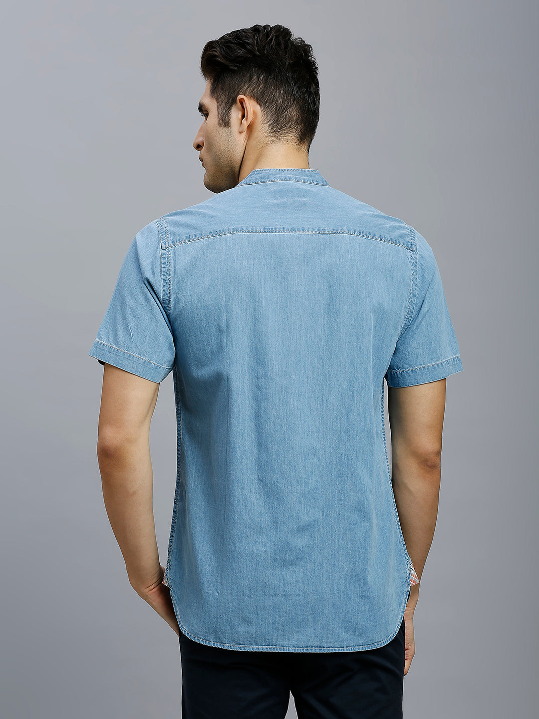 Light Blue Denim 100% Cotton Slim Fit Casual Half Sleeve Shirt