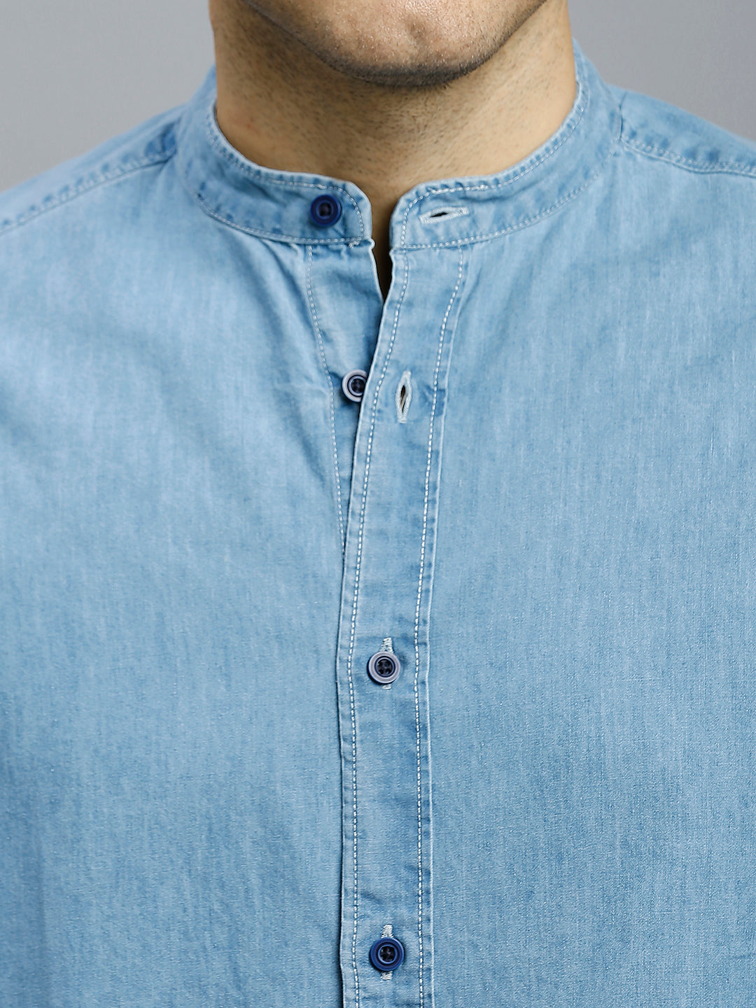 Light Blue Denim 100% Cotton Slim Fit Casual Half Sleeve Shirt