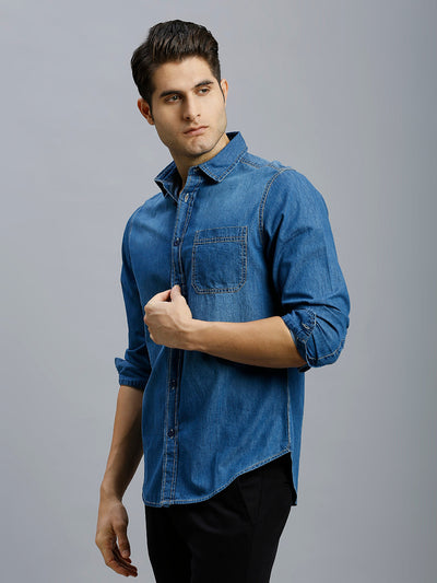 Dark Blue Denim 100% Cotton Slim Fit Casual Full Sleeve Shirt