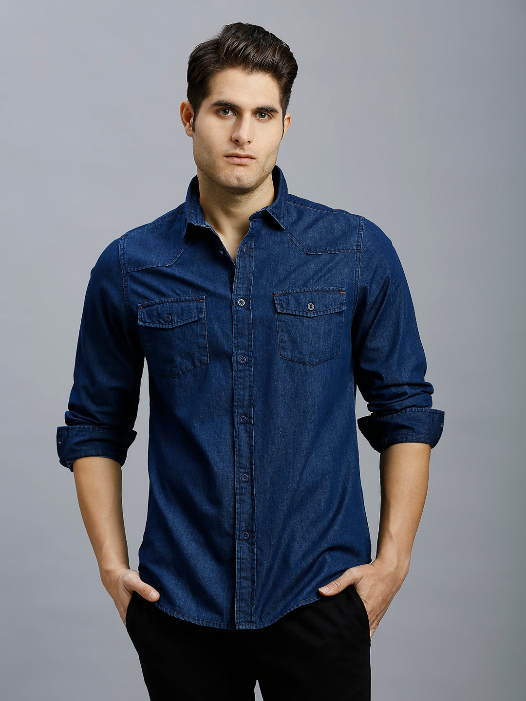 Premium Best Dark Blue Denim 100% Cotton Slim Fit Casual Full Sleeve Shirt