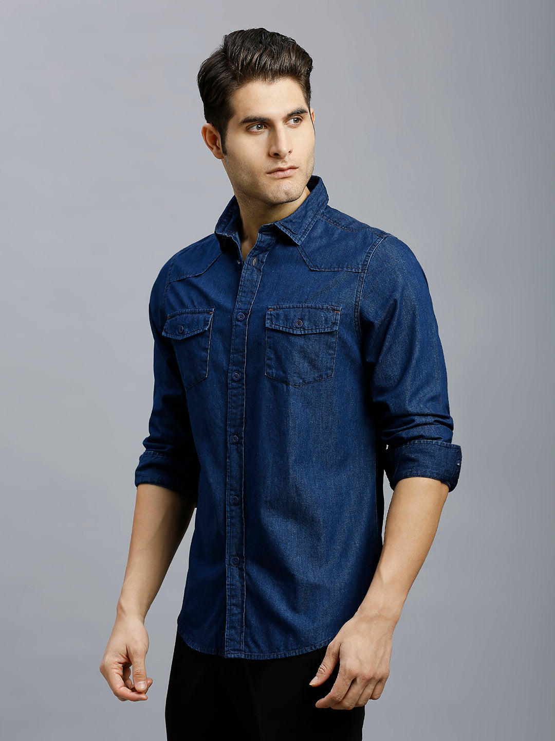 Premium Best Dark Blue Denim 100% Cotton Slim Fit Casual Full Sleeve Shirt