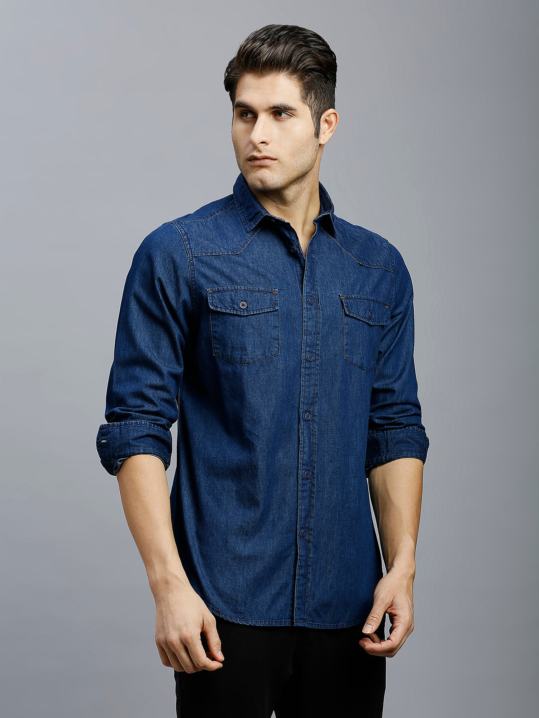 Premium Best Dark Blue Denim 100% Cotton Slim Fit Casual Full Sleeve Shirt