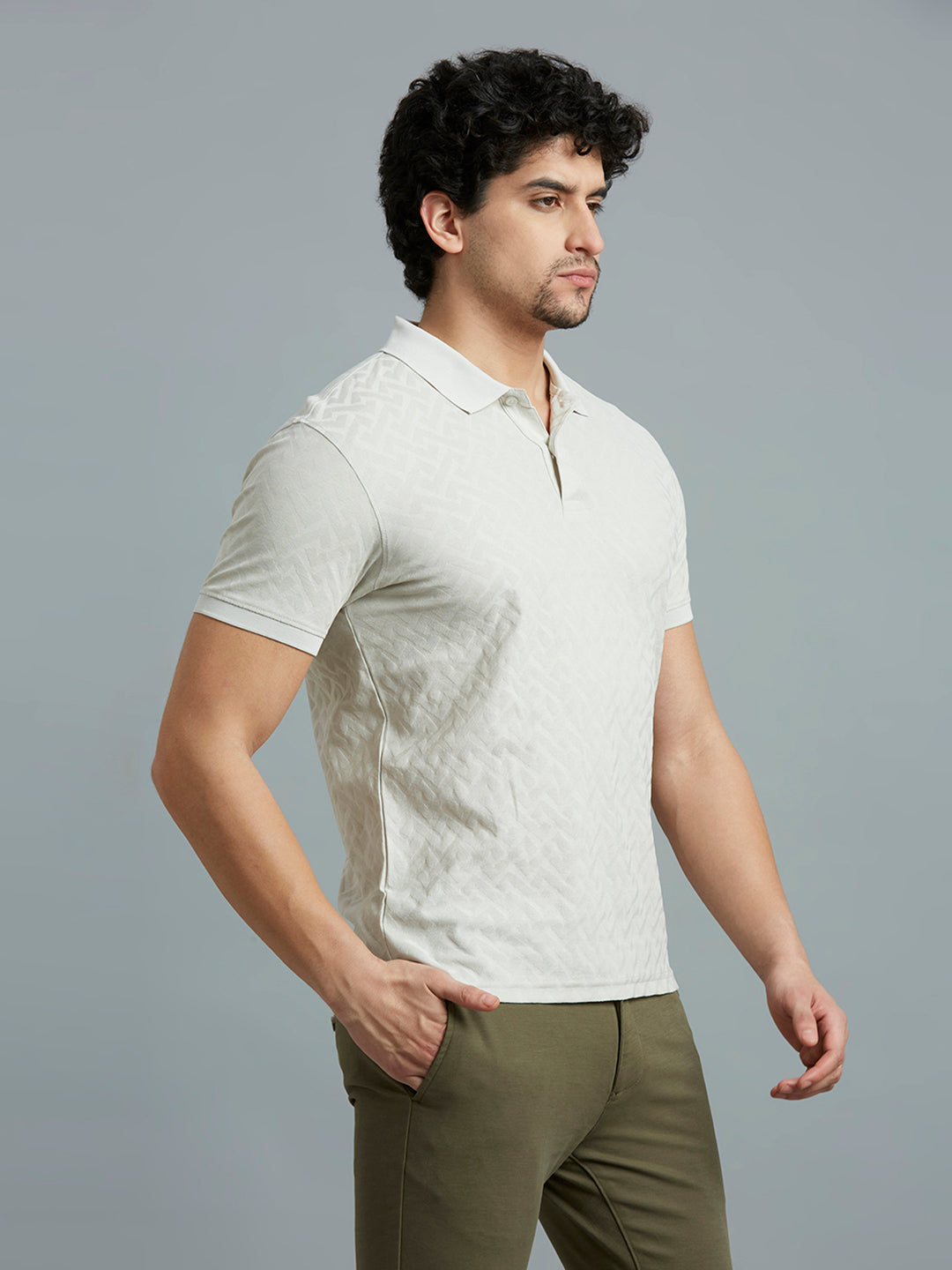 Oyster Jacquard 100% Cotton Slim Fit Casual Half Sleeve T-Shirt