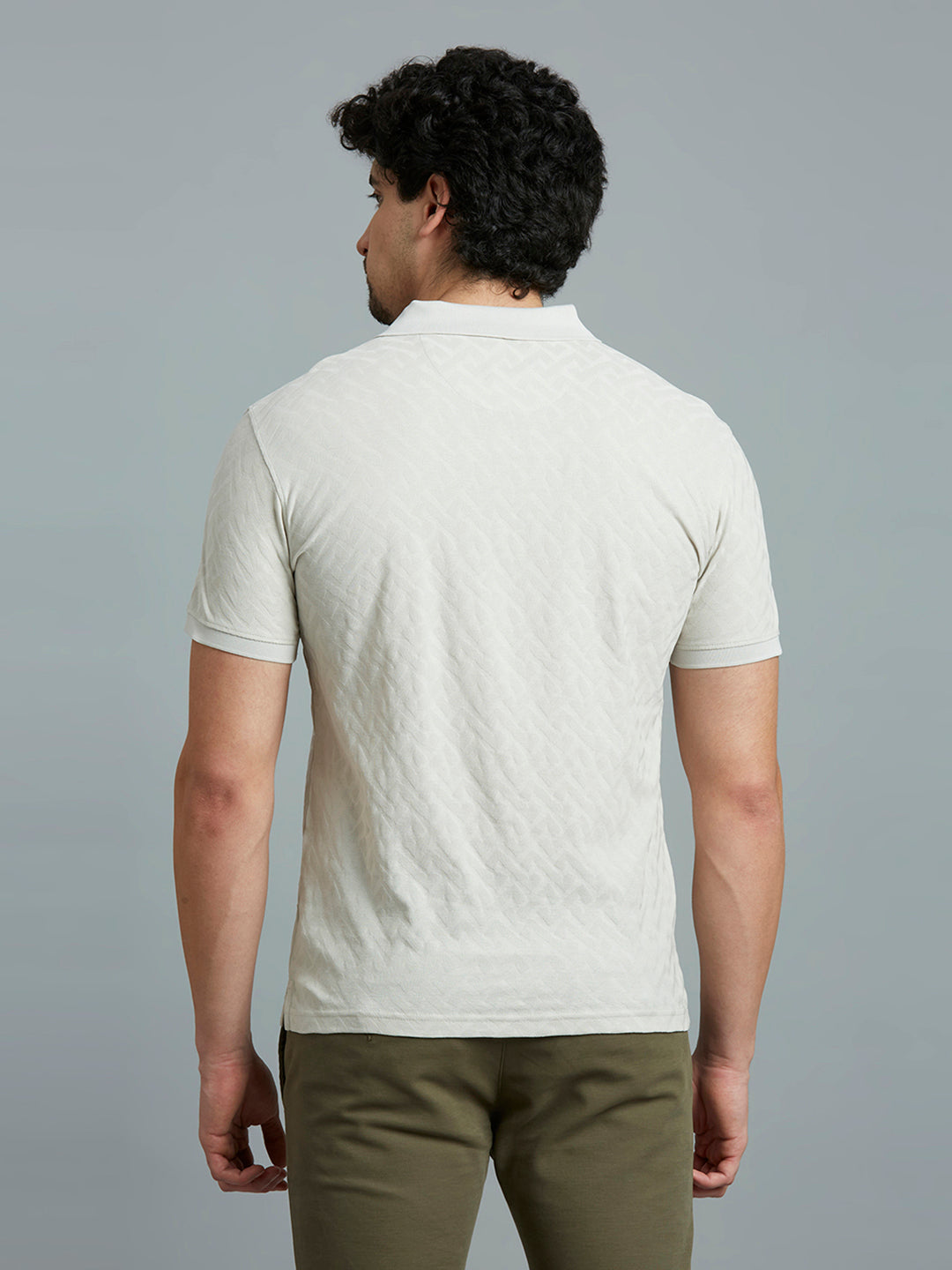 Oyster Jacquard 100% Cotton Slim Fit Casual Half Sleeve T-Shirt