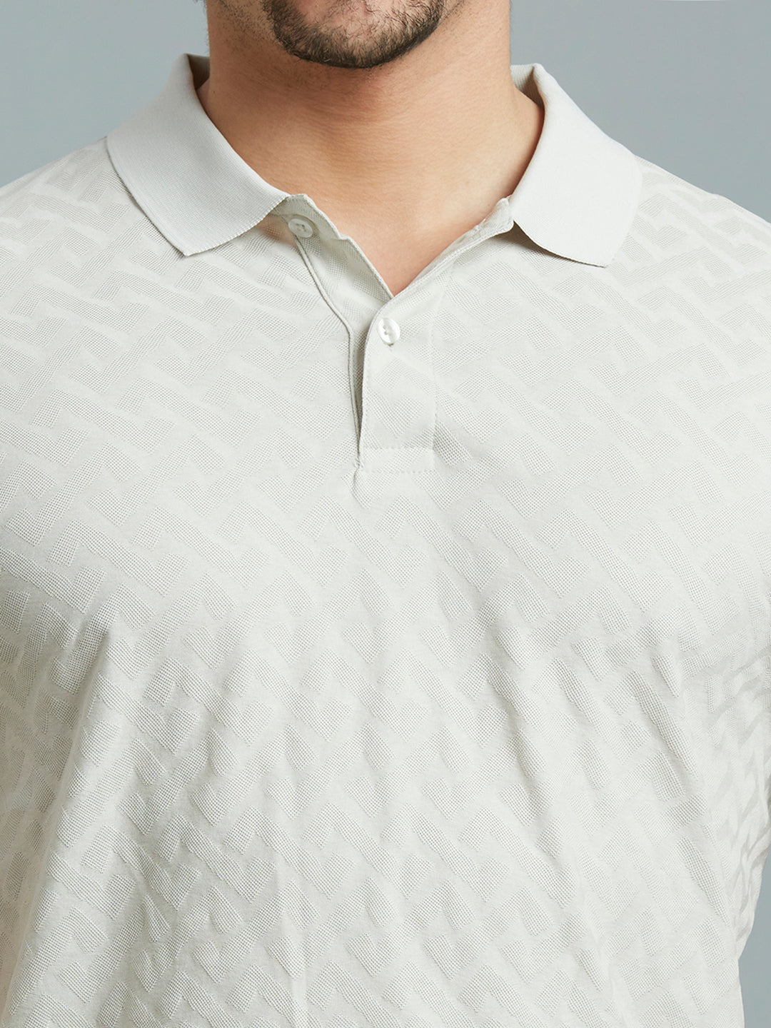 Oyster Jacquard 100% Cotton Slim Fit Casual Half Sleeve T-Shirt