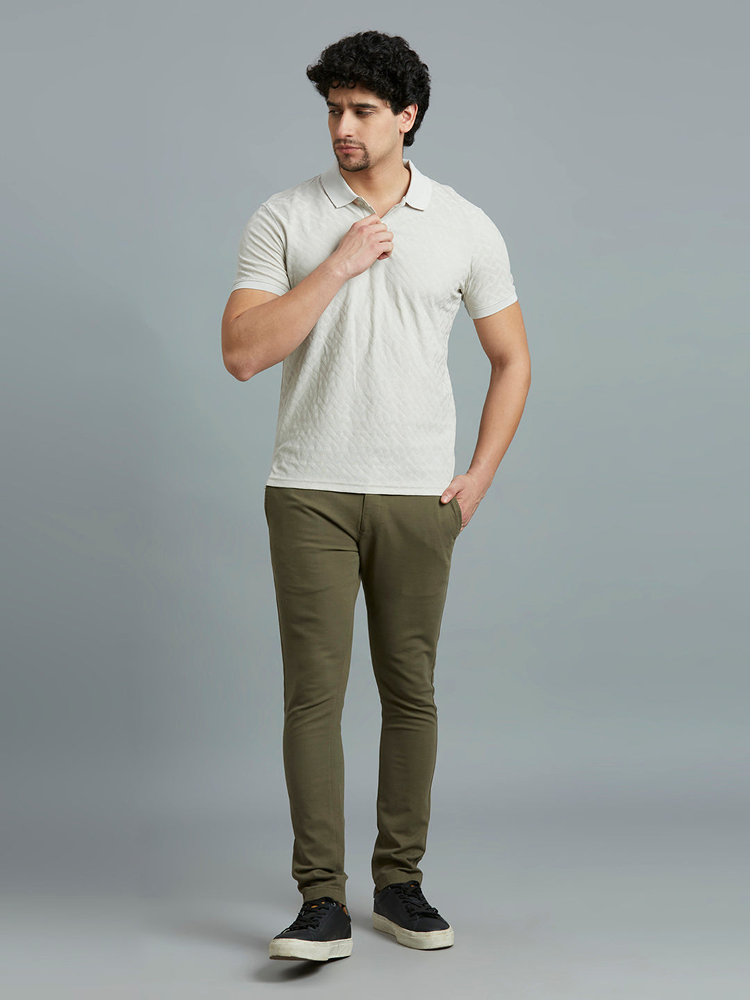 Oyster Jacquard 100% Cotton Slim Fit Casual Half Sleeve T-Shirt