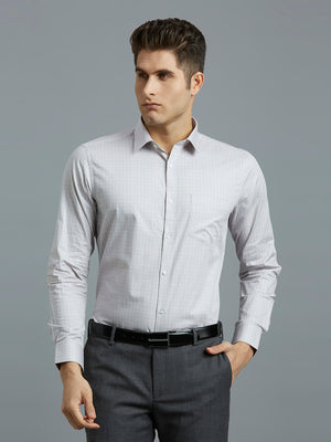 Men's Pure Cotton Checks Regular Fit Full Sleeve Formal Shirt - White & Grey