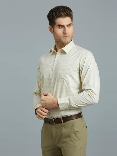 Men's Pure Cotton Checks Regular Fit Full Sleeve Formal Shirt - Yellow & Green