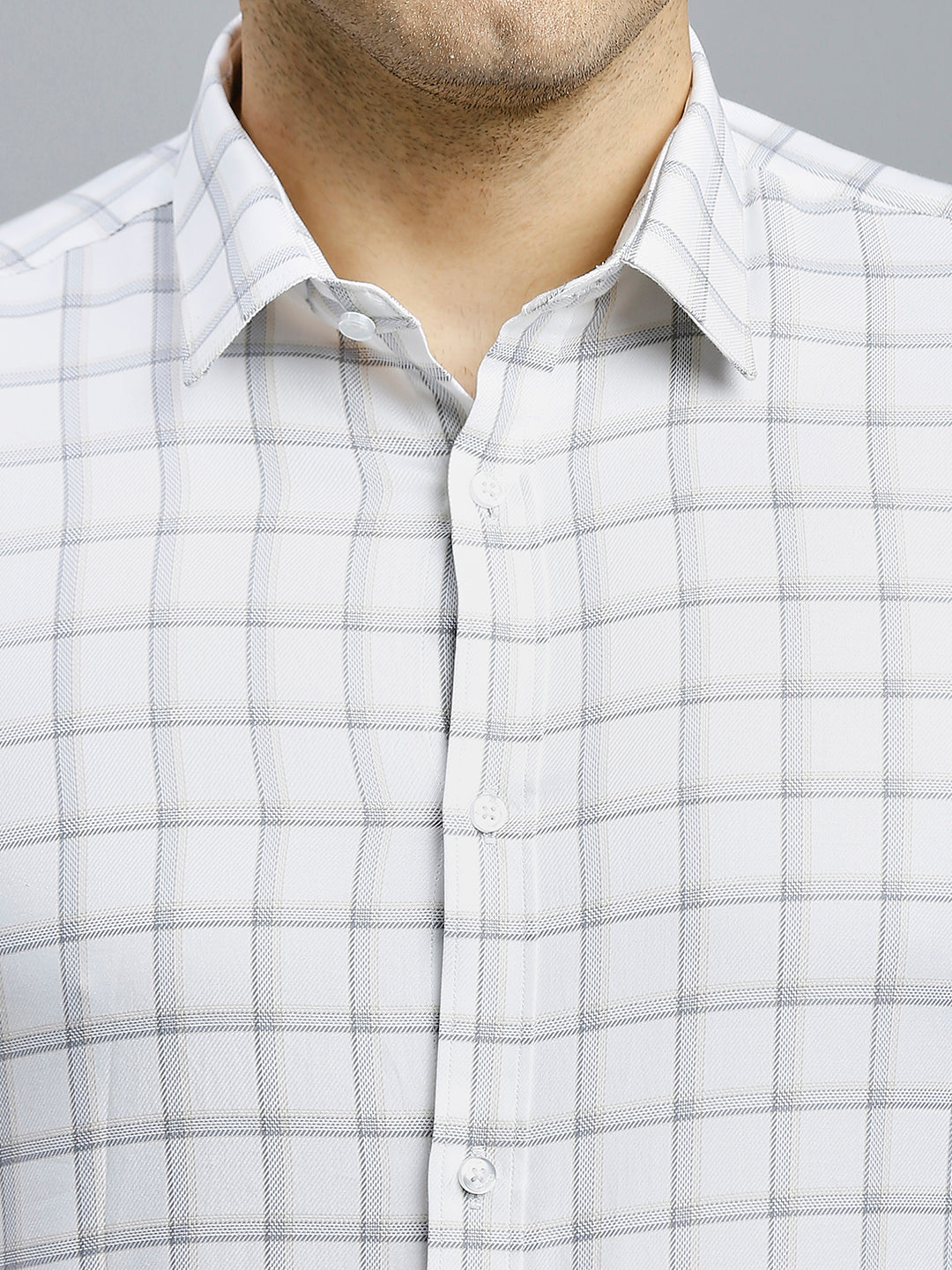 Beige & Grey Dobby Checks 100% Cotton Slim Fit Formal Full Sleeve Shirts