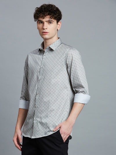 Fig Moss Printed 100% Cotton Slim Fit Casual Full Sleeve Shirt