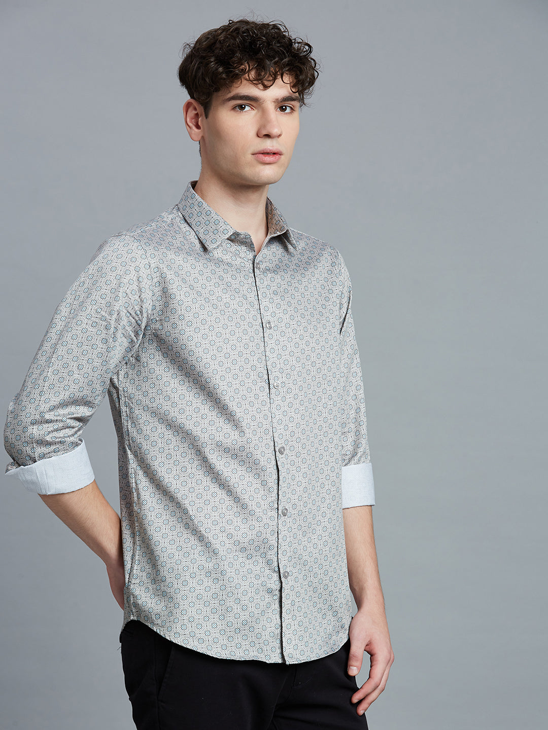 Fig Moss Printed 100% Cotton Slim Fit Casual Full Sleeve Shirt