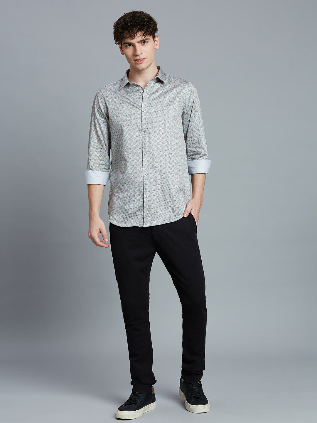 Fig Moss Printed 100% Cotton Slim Fit Casual Full Sleeve Shirt